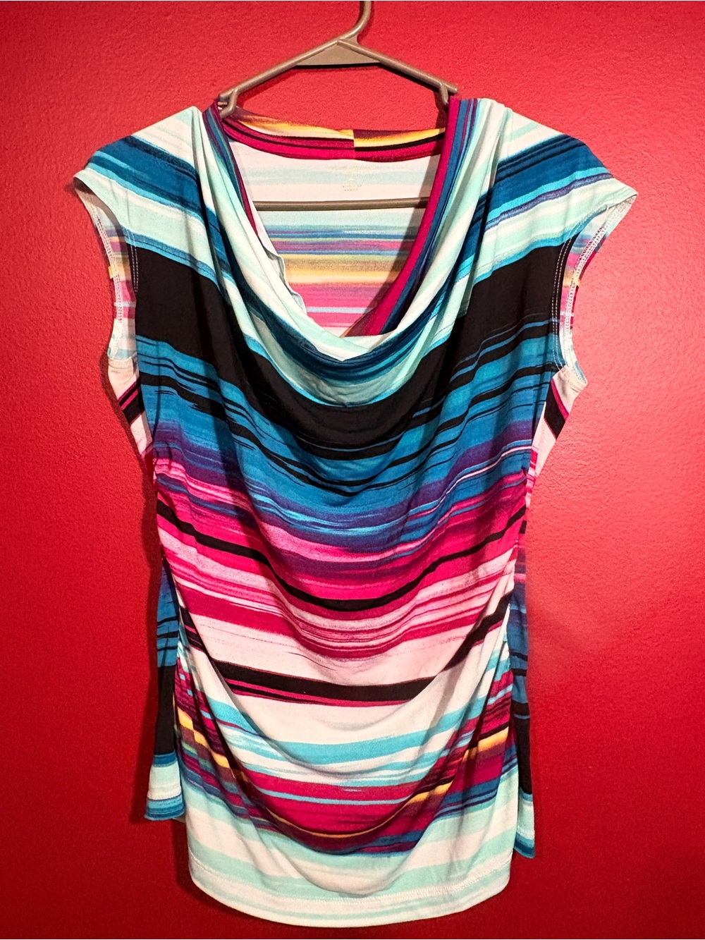 Multicolor Striped Cowl-Neck Tunic - Sleeveless